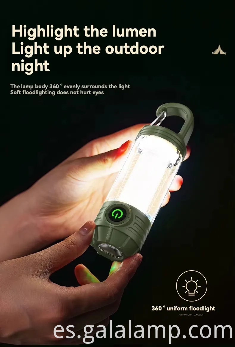 Luz de campamento al aire libre multi funcional, linterna portátil, fuerte, recargable